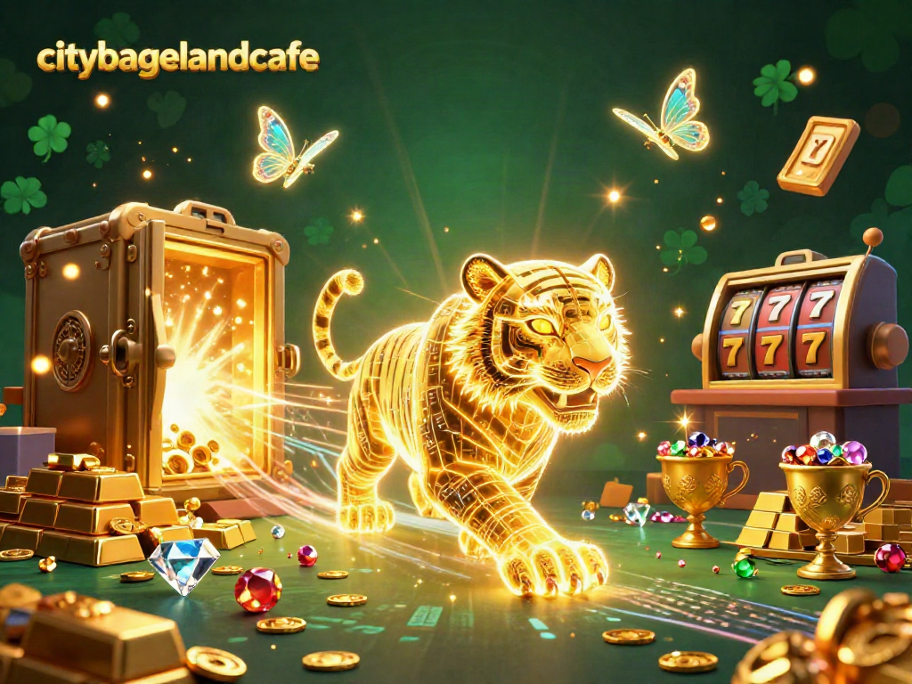 Citybagelandcafe mengamati kemenangan di kasino virtual dengan simbol Scatter Emas yang bersinar.