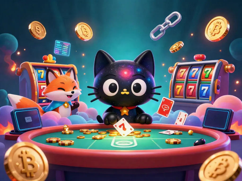Slot permainan menampilkan kucing hitam 3D yang menarik chip emas di kasino luar angkasa.