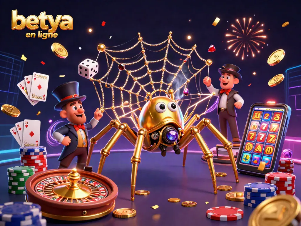Engage in thrilling action at betya casino en ligne with a vibrant 3D illustration of games and excitement.