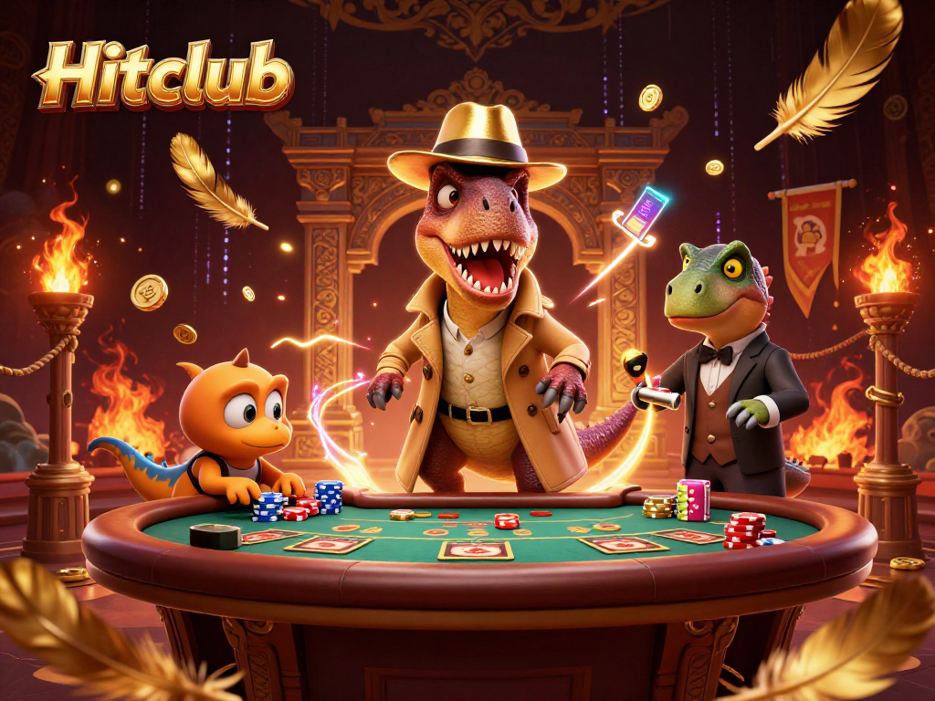 Hitclub velociraptor card counter at a blackjack table with stegosaurus and compy, highlighting intense gambling action