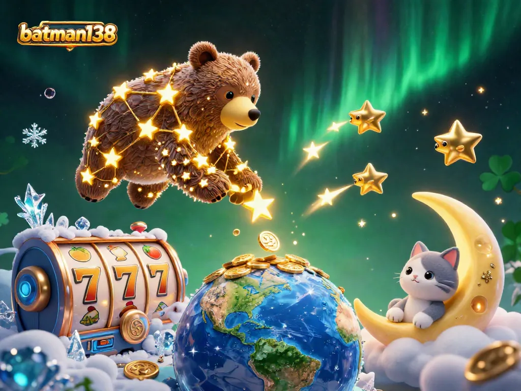 Engage with batman138 slot reels surrounded by golden stars, fish, and coins for big wins.