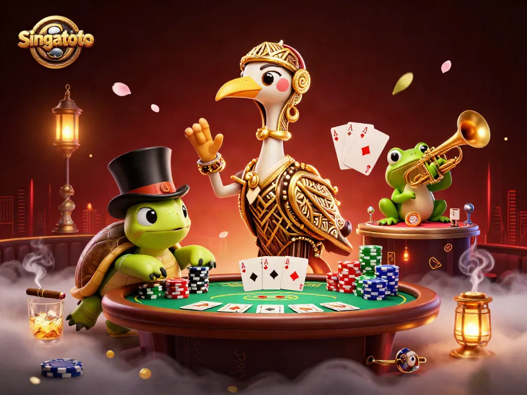 Join the excitement at singatoto as you play poker amidst lively characters in a vibrant speakeasy.