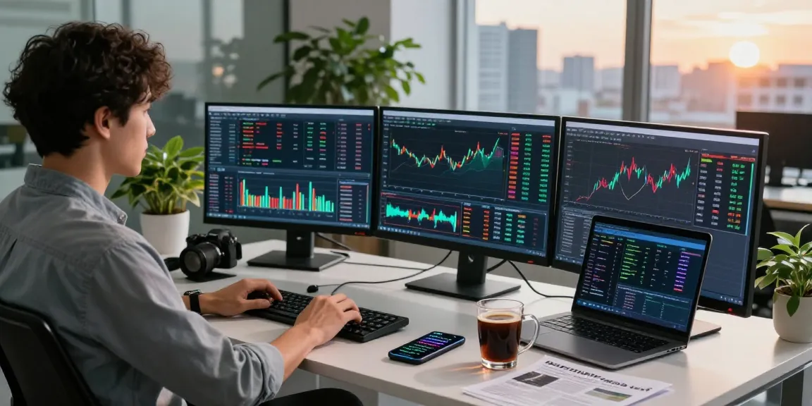 Отзывы BitMEX и трейдинг на современном рабочем месте с множеством экранов и динамичным рынком.
