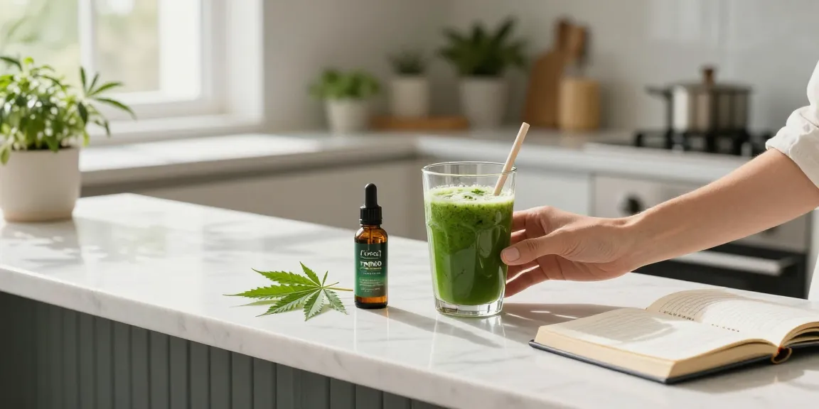 Fumot T9000 Pro Max Vape placed beside a CBD oil bottle and wellness journal in a bright kitchen setup.