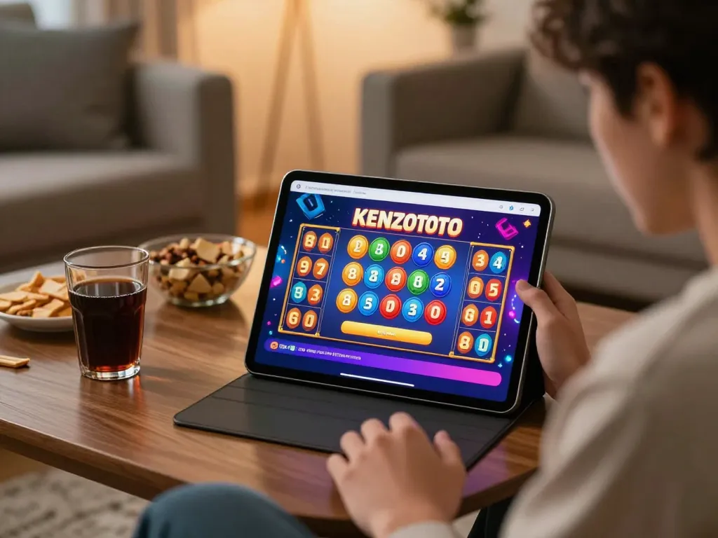 Berinteraksi dengan halaman login KENZOTOTO di tablet saat bermain lotere online yang mengasyikkan