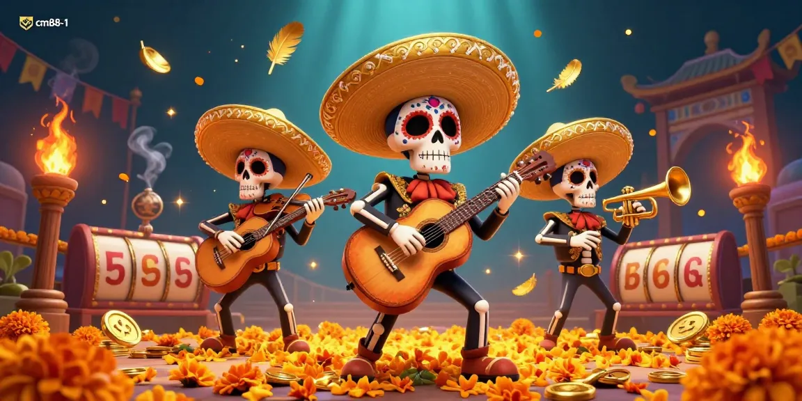 Experience the energy of gambling with cm88-1 in an exciting 3D mariachi-themed casino illustration.
