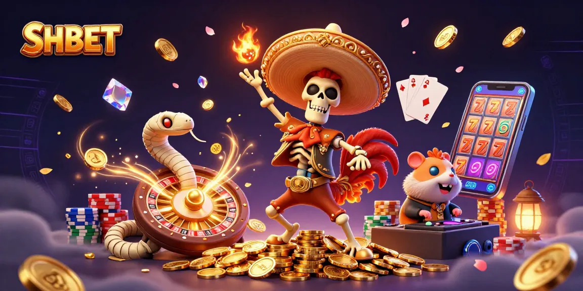 Engage with SH BET at a vibrant casino featuring dynamic games, golden coins, and festive characters.