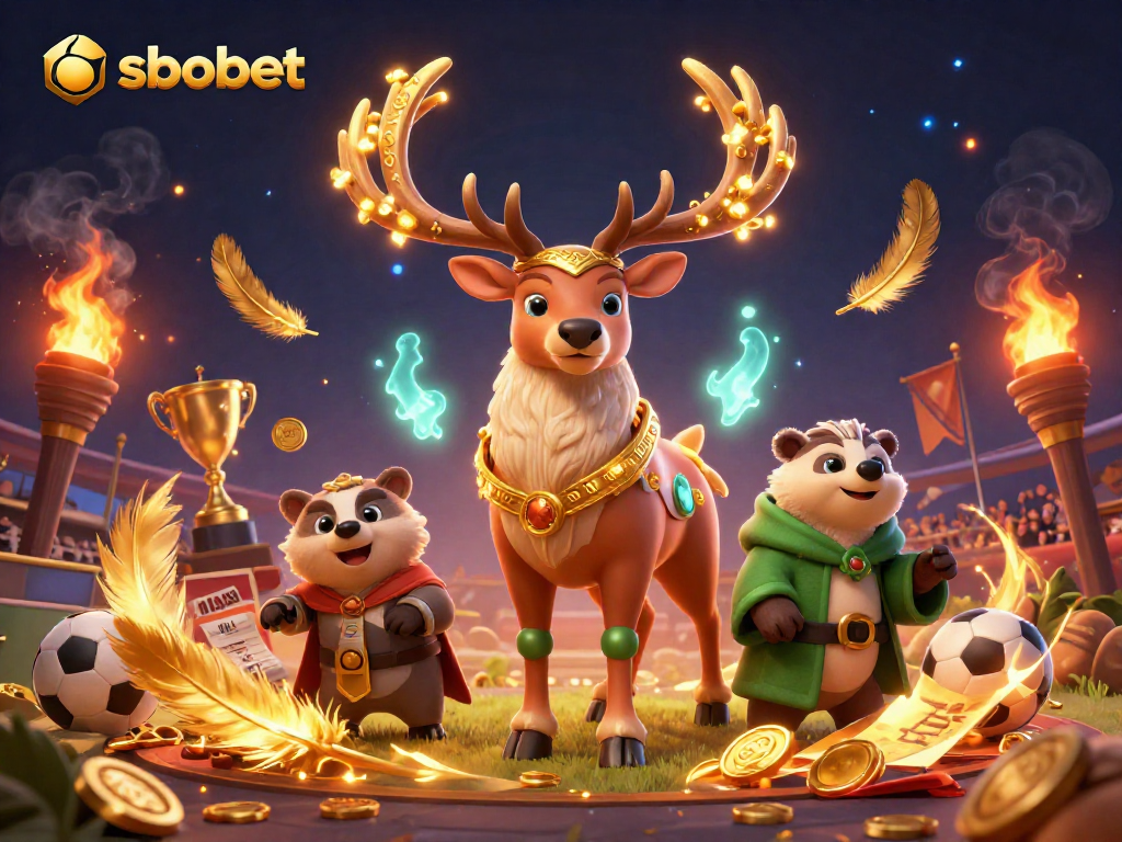 SBOBET sports betting illustration featuring a druid stag and a badger in a dynamic scene.