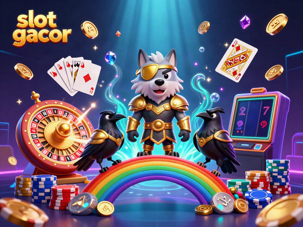 Experience vibrant slot gacor action with Odin's wolf amidst golden coins and dynamic game elements.