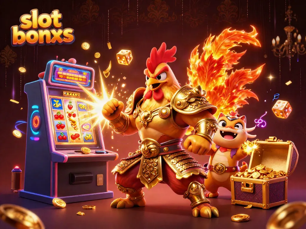 Win with the slot bonus in an energetic scene featuring colorful symbols and characters.