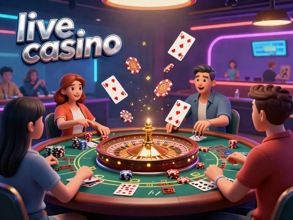 Kemenangan di live casino dengan roda roulette dan meja blackjack, menggambarkan suasana interaktif dan penuh semangat.
