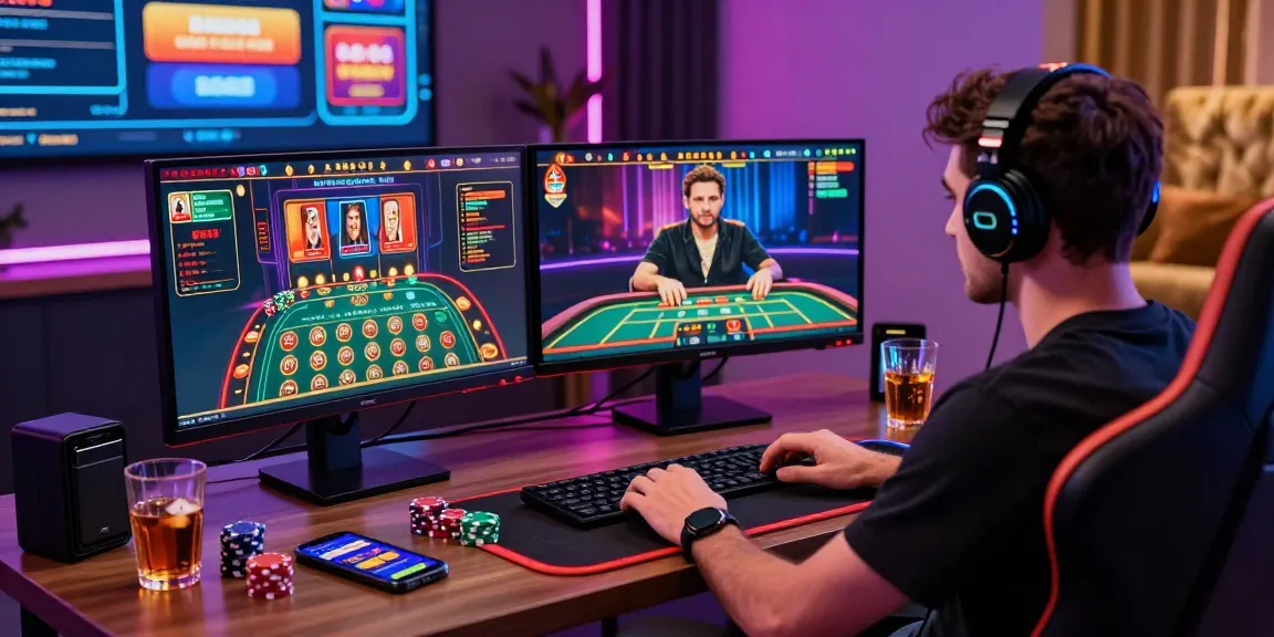 Engaging gaming setup displaying various games at a credit card casino, with vibrant decor and modern equipment enhancing the online gambling experience.
