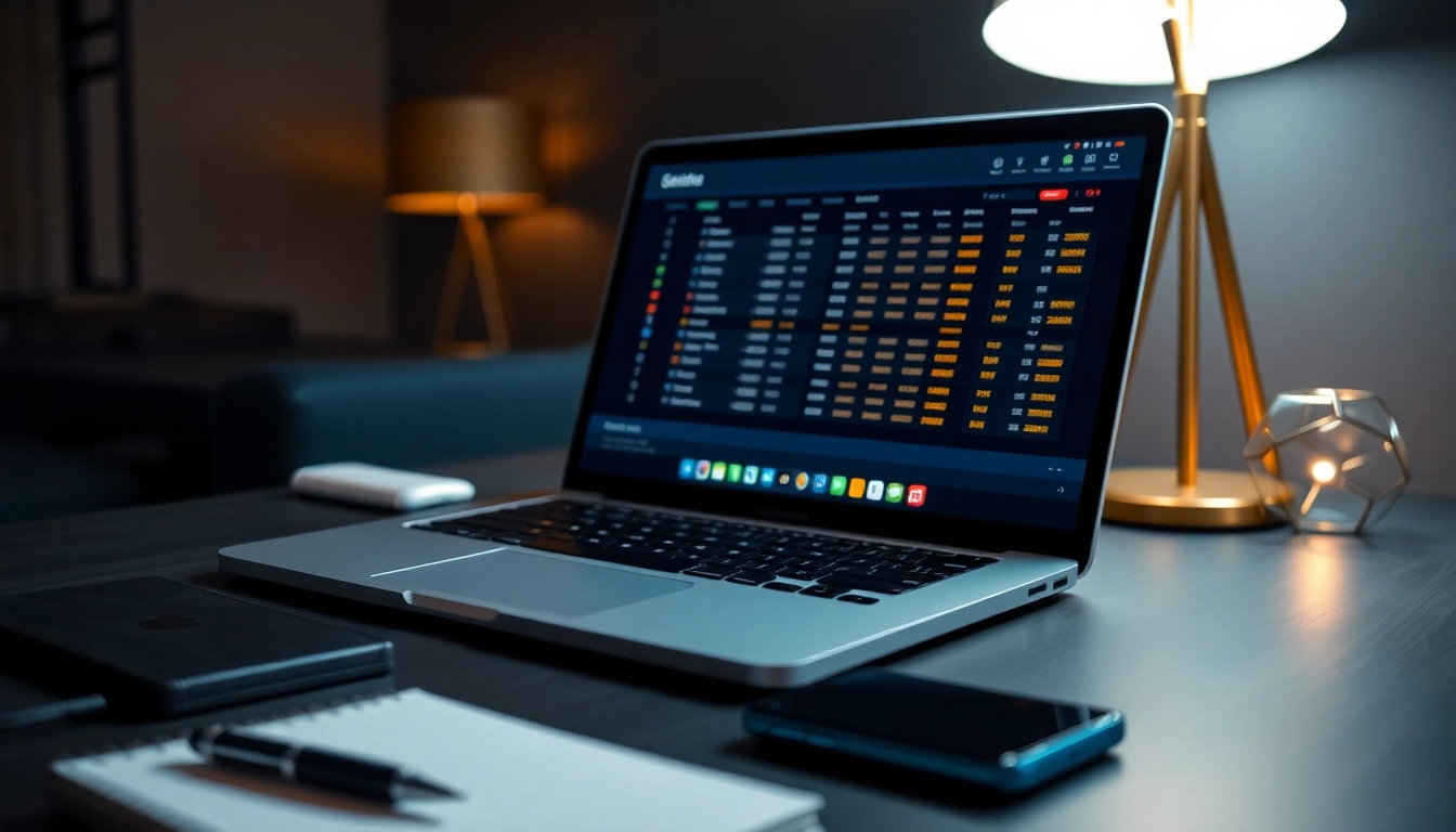 Engage in online Betting with a professional setup featuring a laptop and betting tools.