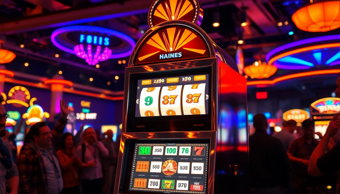 Menangkan Slot Game di mesin slot yang berkilauan dalam suasana kasino yang meriah.