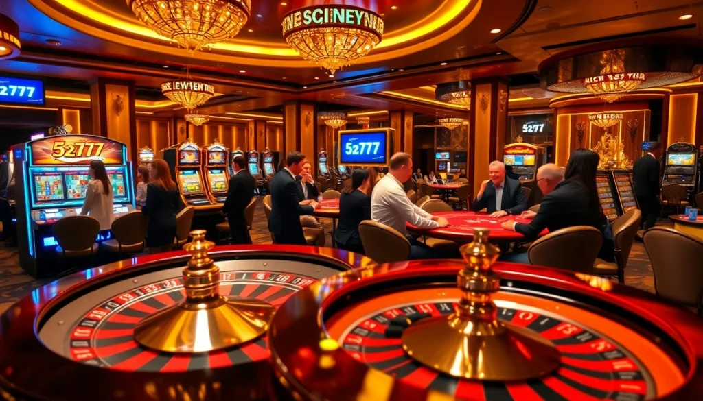 Exciting casino scene featuring 5z777 players at roulette table, capturing high-stakes thrill.