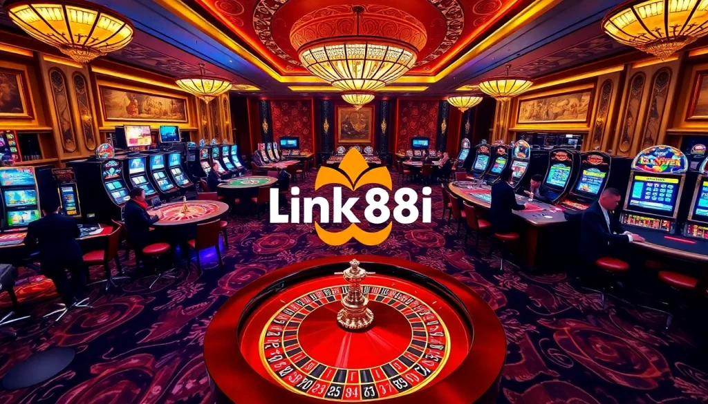 Experience thrilling gaming at link 88i with vibrant casino tables and engaging slot machines.