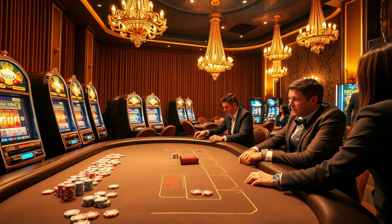 החוויה של משחק Stake על שולחן קזינו יוקרתי מלא בצ'יפים צבעוניים ושחקנים.