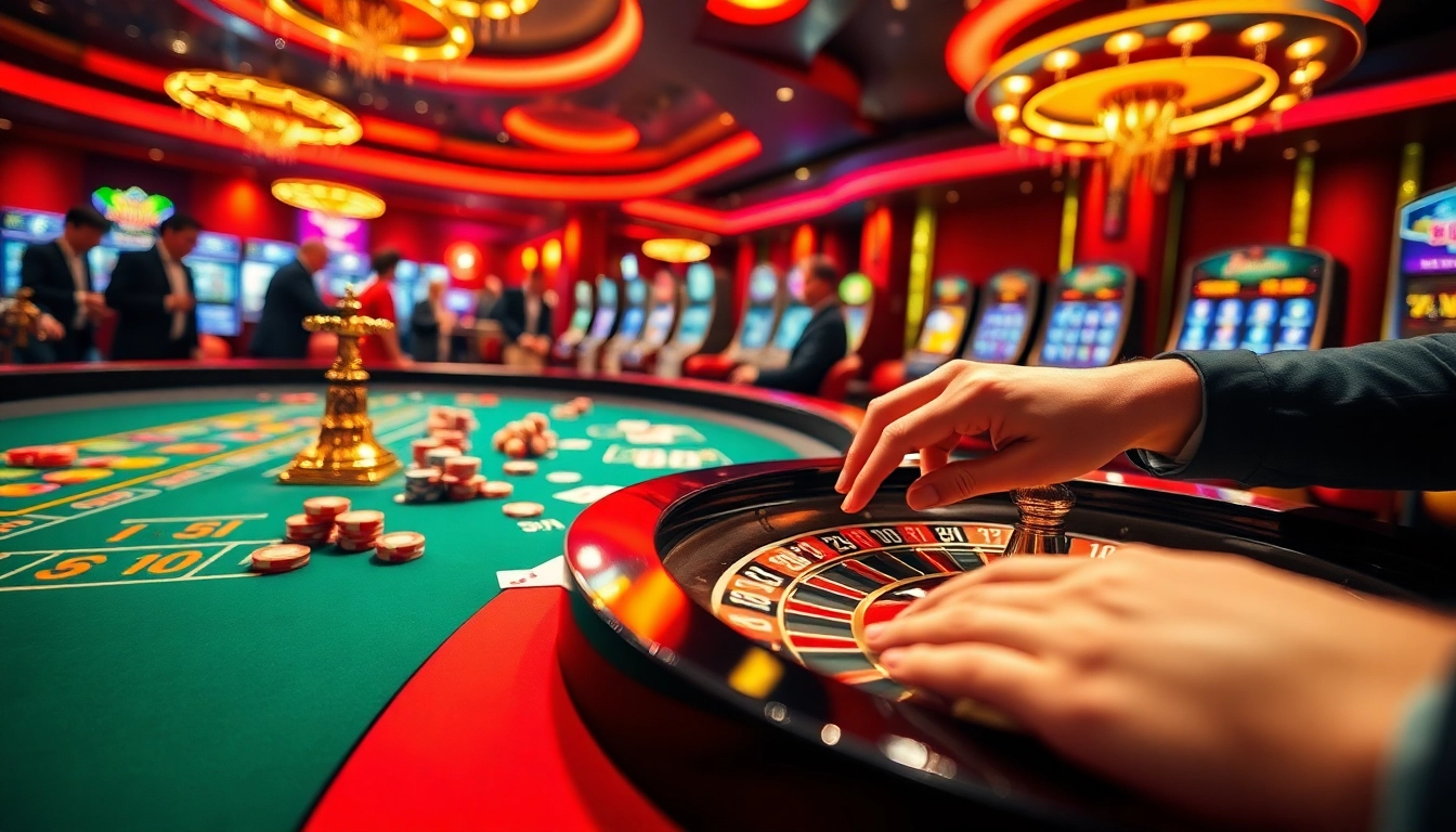 Siu88 casino scene depicting a high-stakes poker game with players and vibrant poker chips.