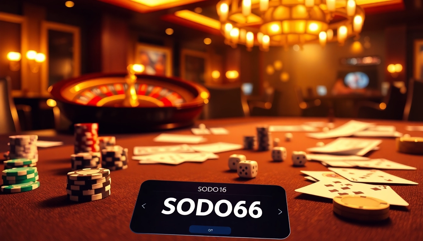 SODO66 players engaging at a luxurious casino table with poker chips and roulette wheel.