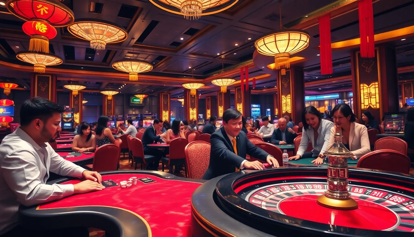 Experience the thrill of gambling at a luxury casino, showcasing intense poker matches and roulette bets, focusing on the result china.