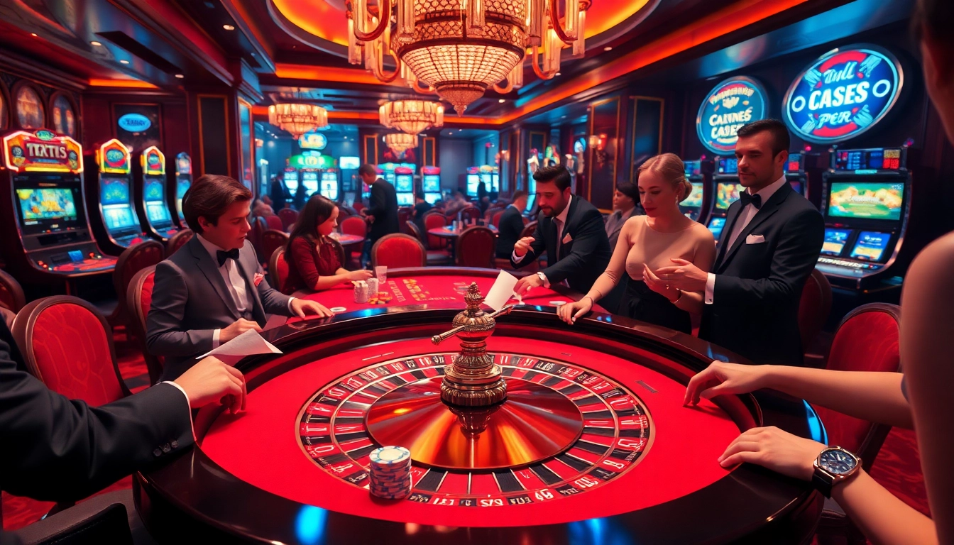 Engaged players at a roulette table in a vibrant casino setting with references to https://www.6rwin55.com/.