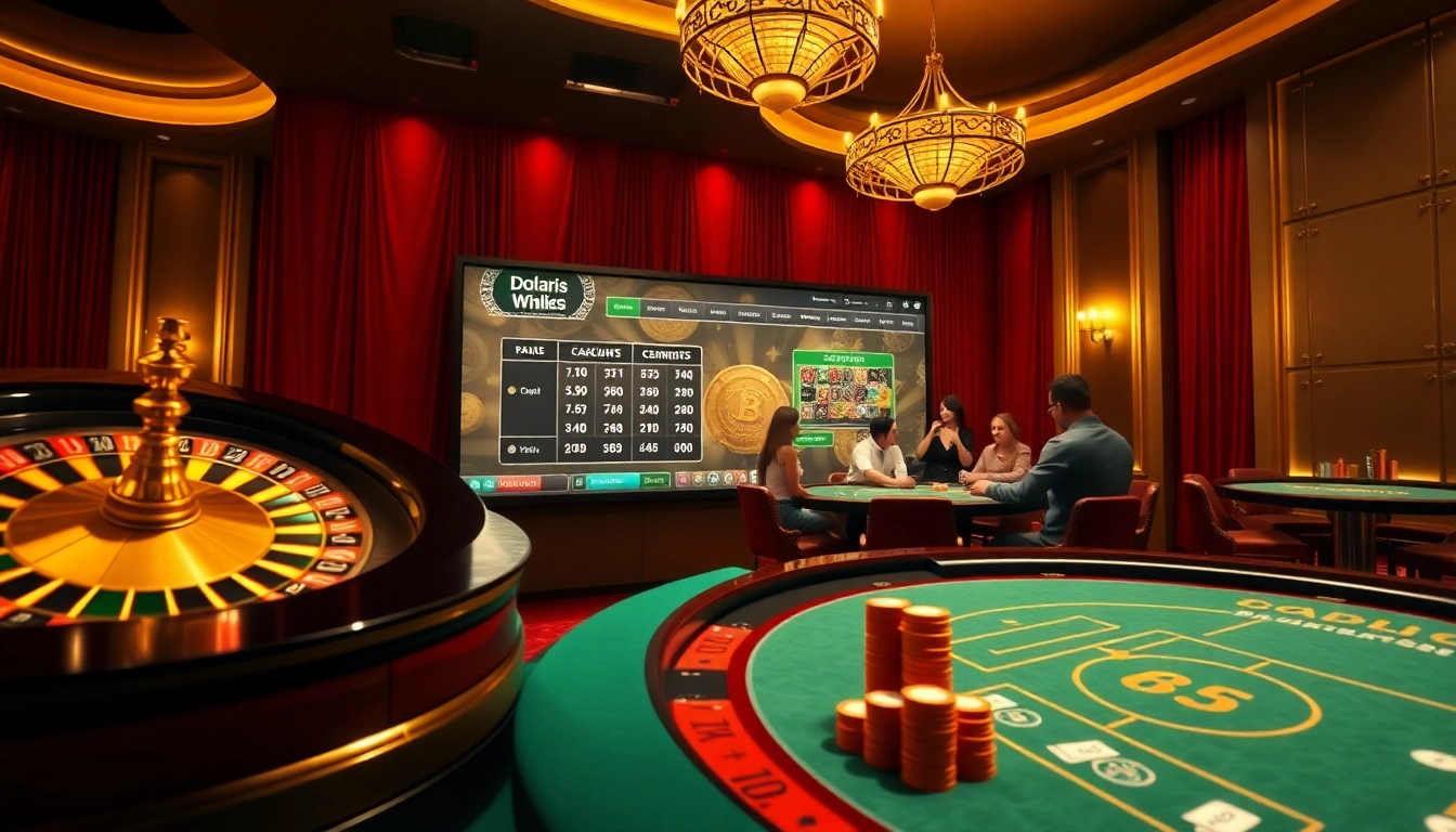Casino scene with players enjoying games highlighting http://dolaris.ru.com/ for better odds.
