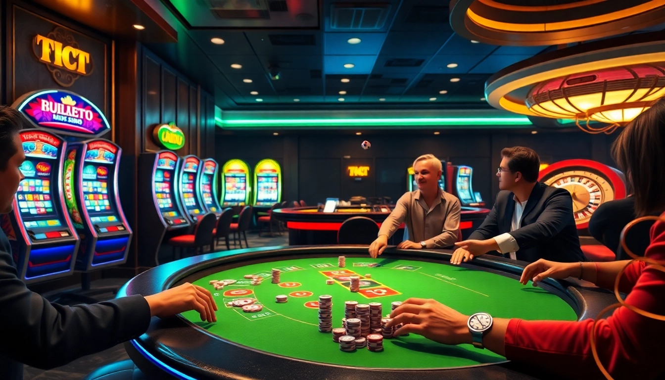 Trải nghiệm trò chơi hấp dẫn tại casino cg79 với các máy slot đầy màu sắc và một ván poker đầy sống động.