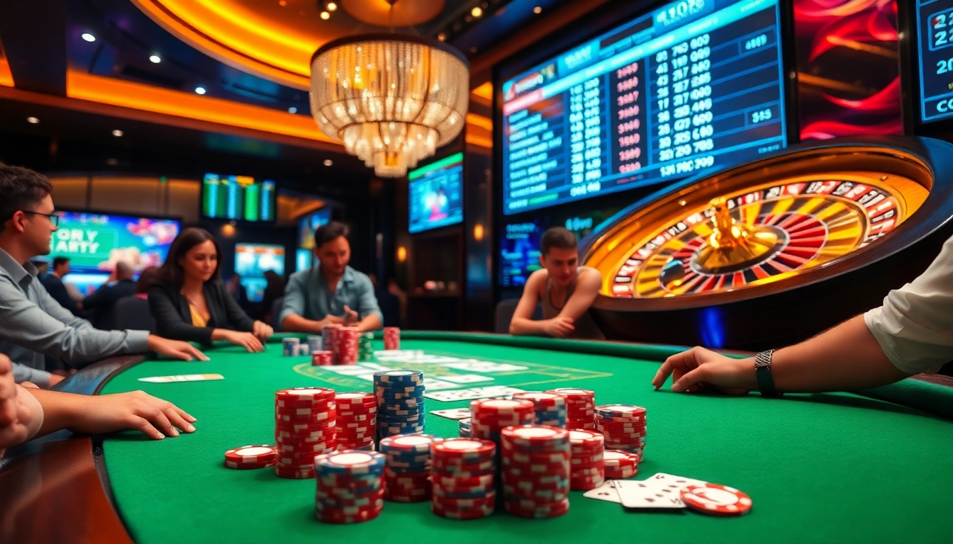 Engage with live gaming action at https://23wini.online featuring poker chips and cards on a vibrant casino table.
