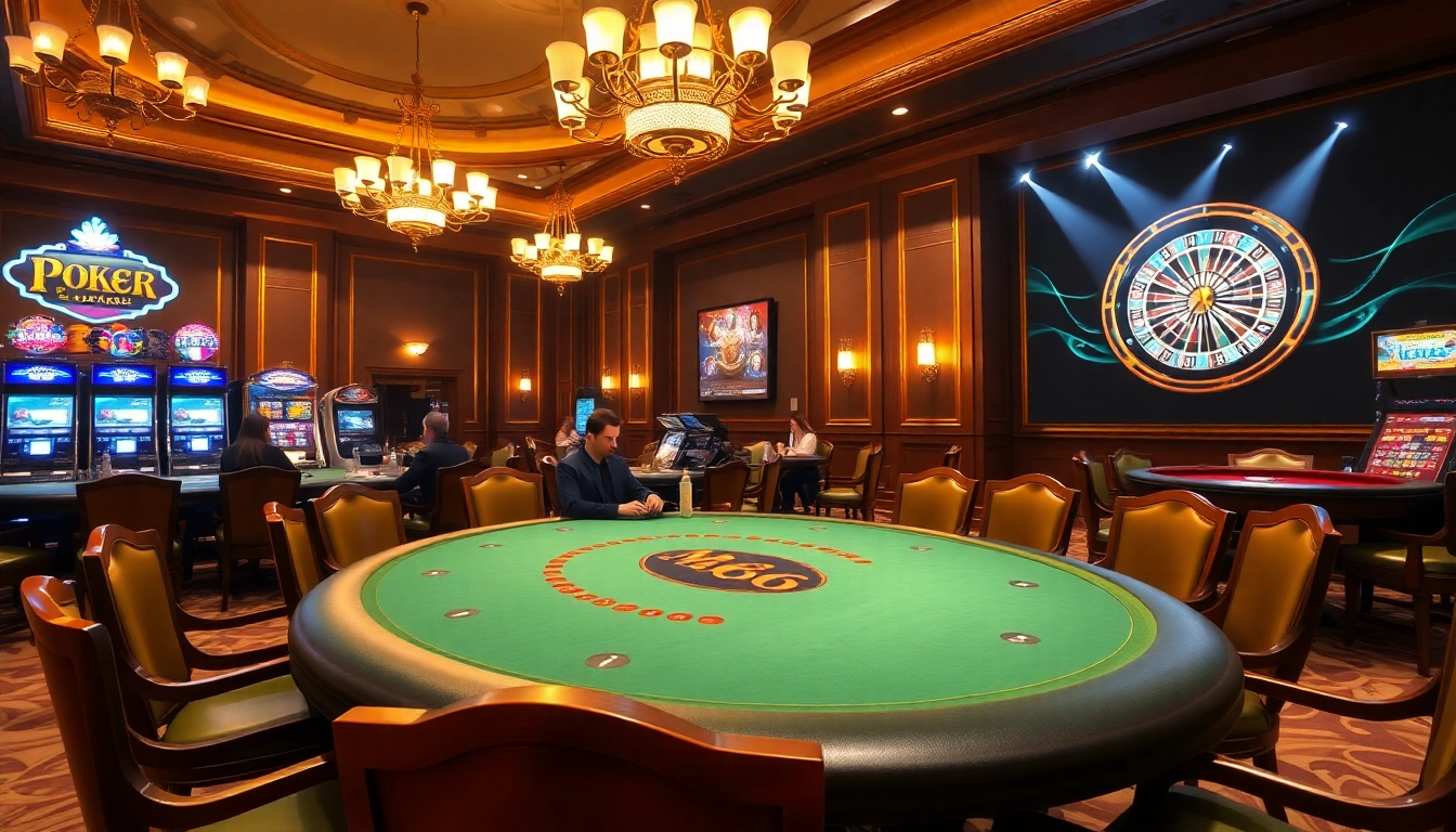 MB66 players engaging in thrilling table games and roulette at a luxurious casino.