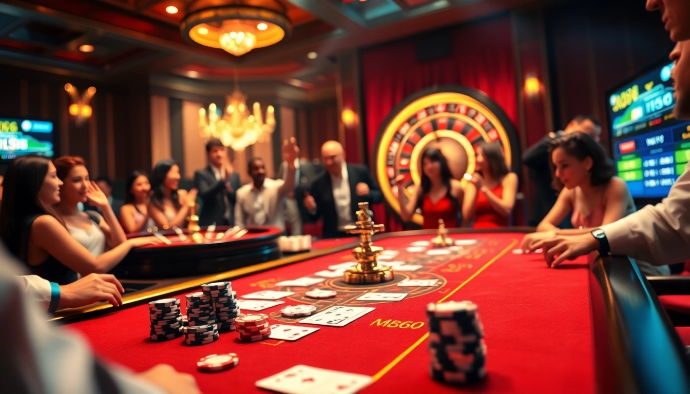 Experience the thrill at nhà cái mb66 with players strategizing at a luxury casino table filled with action and excitement.