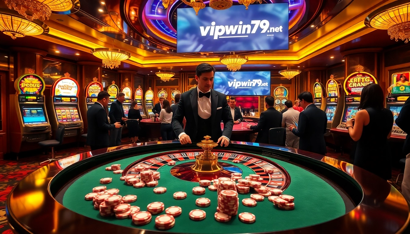 Engage with vipwin79.net's luxurious casino experiences at a dynamic roulette table.