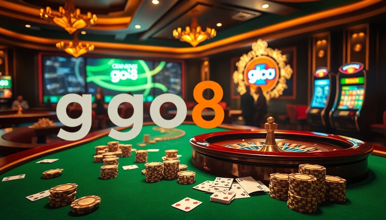 Experience the thrill of casino gaming with go8 poker chips and roulette tables in an elegant setting.