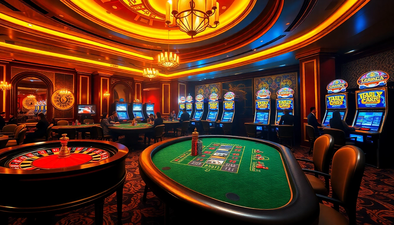 Engaging casino scene showcasing roulette and poker tables at http://ae388.uk.com/ with vibrant play and excitement.