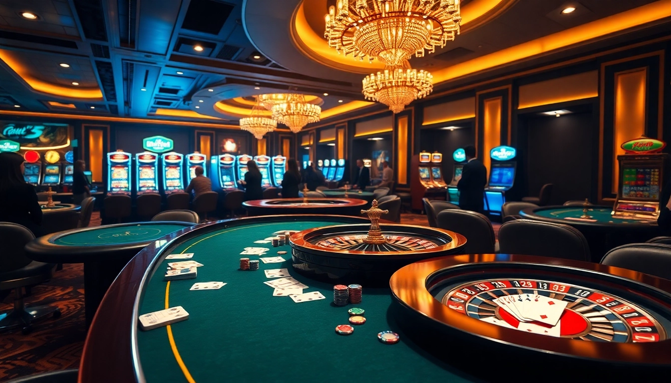 Experience thrilling gameplay at ok8386 com with immersive casino visuals featuring poker tables and slot machines.