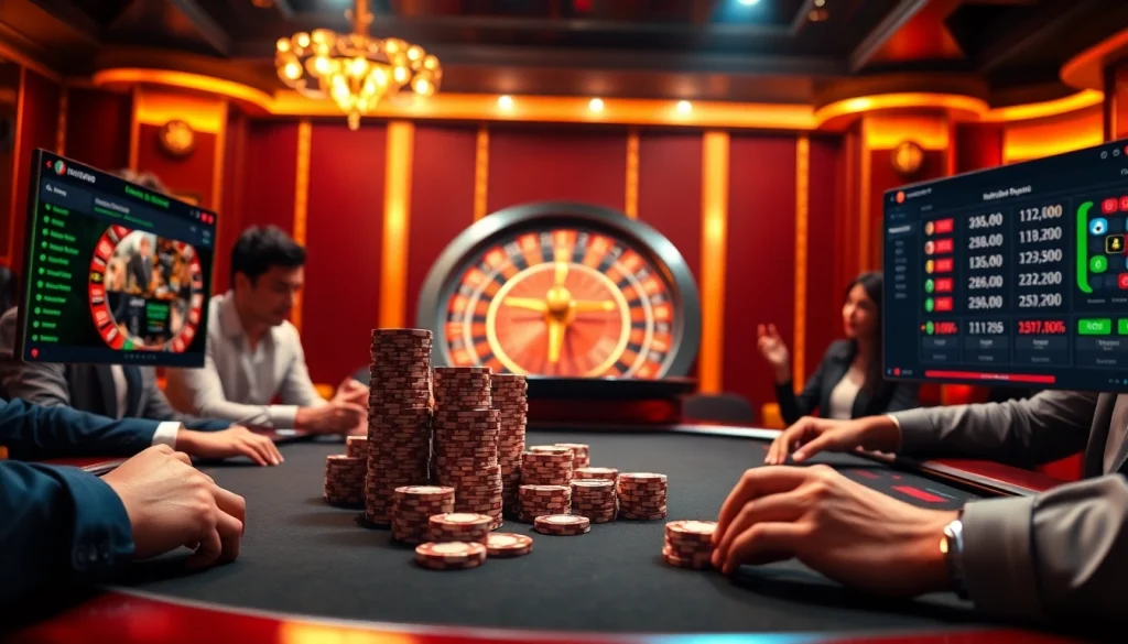 Betting at a luxurious online casino table, showcasing https://ok8386.sh/ poker chips and excitement.