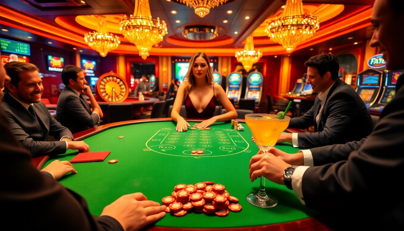 Players enjoy a thrilling moment at a casino table while sipping a b52 cocktail.
