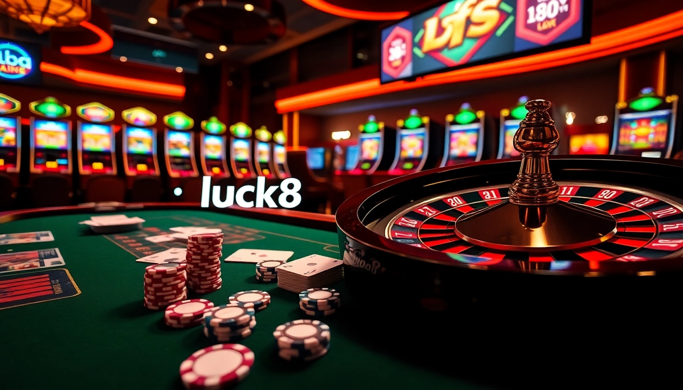 Experience the thrill of gambling at luck8 with vibrant casino tables and exciting game features.