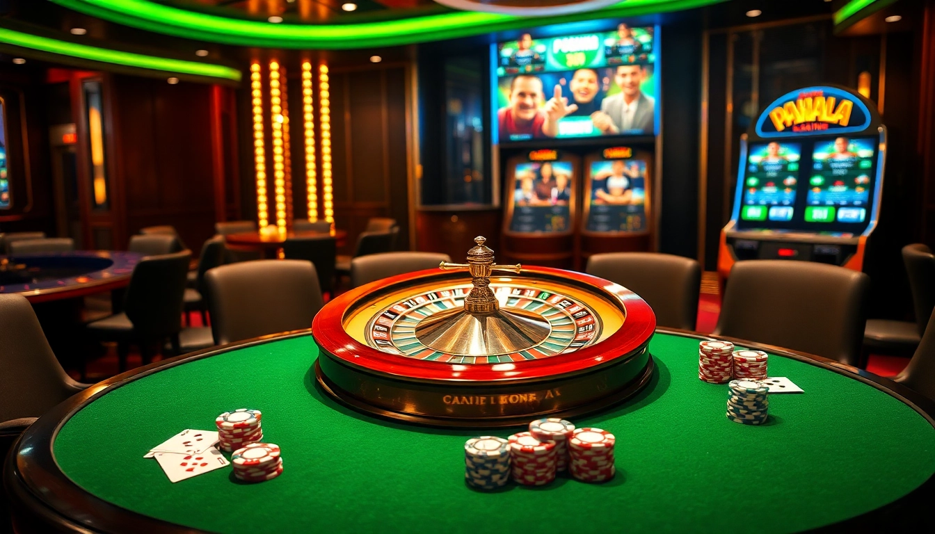 Experience the excitement of pahala4d at a luxurious casino with an elegant roulette wheel and poker chips.