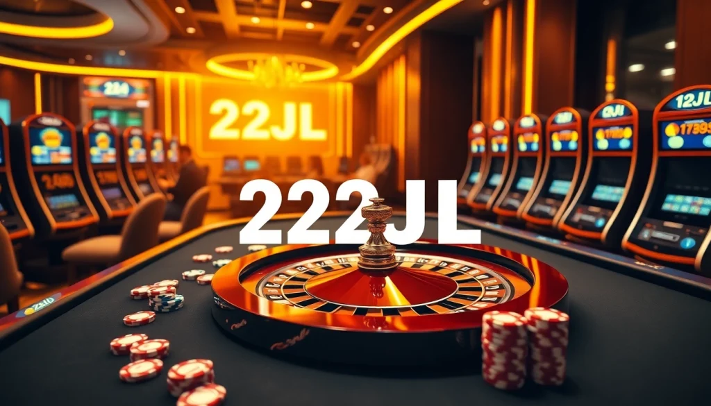 22JL: Engaging online casino gameplay with roulette and poker chips in a luxurious setting.
