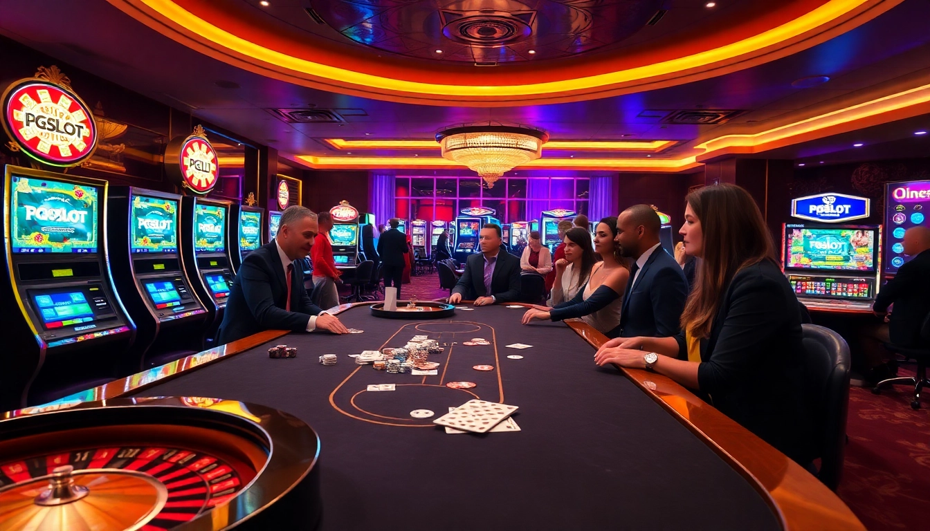 Engaging players at a vibrant gaming table with the PGSLOT IN logo displayed prominently.