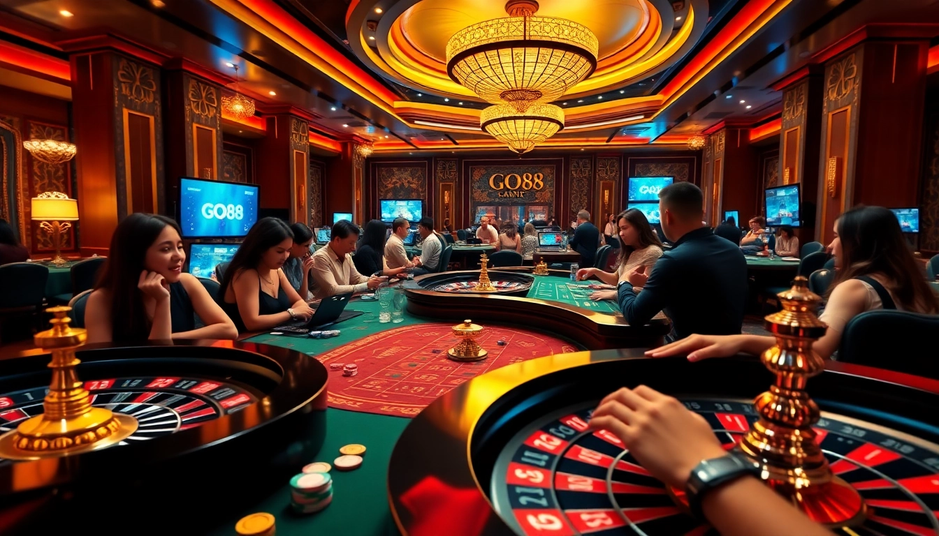 Betting excitement at GO88 casino with roulette and players at the table