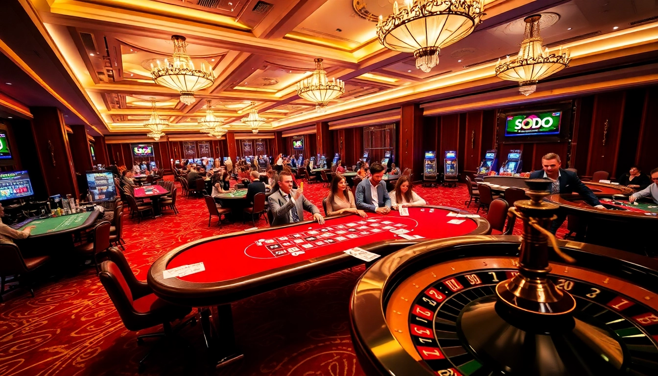 Engaged players at a SODO casino poker table celebrating a win.