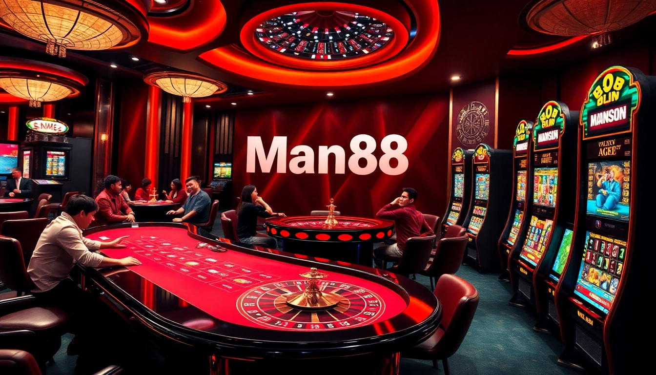 Man88 online casino interface showcasing vibrant slots and poker excitement
