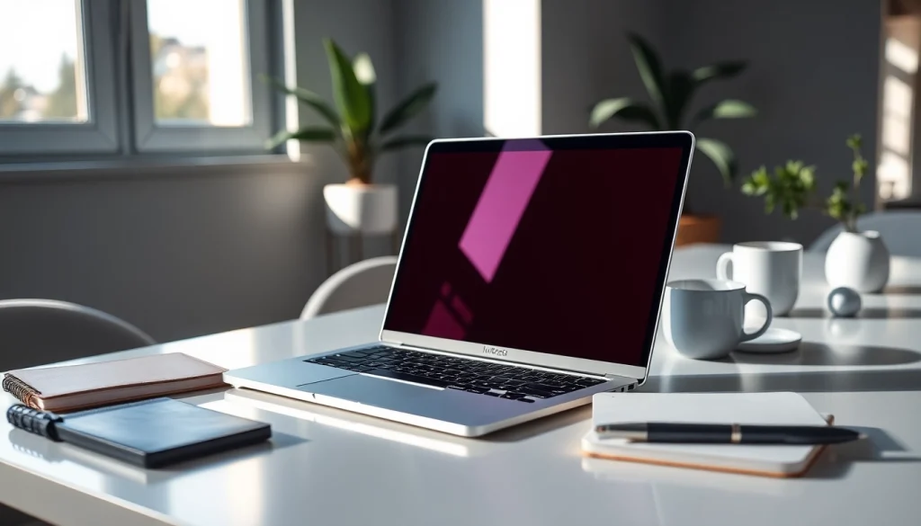 Visualiza un MacBook Pro 16 pulgadas en un escritorio moderno con ambiente profesional.