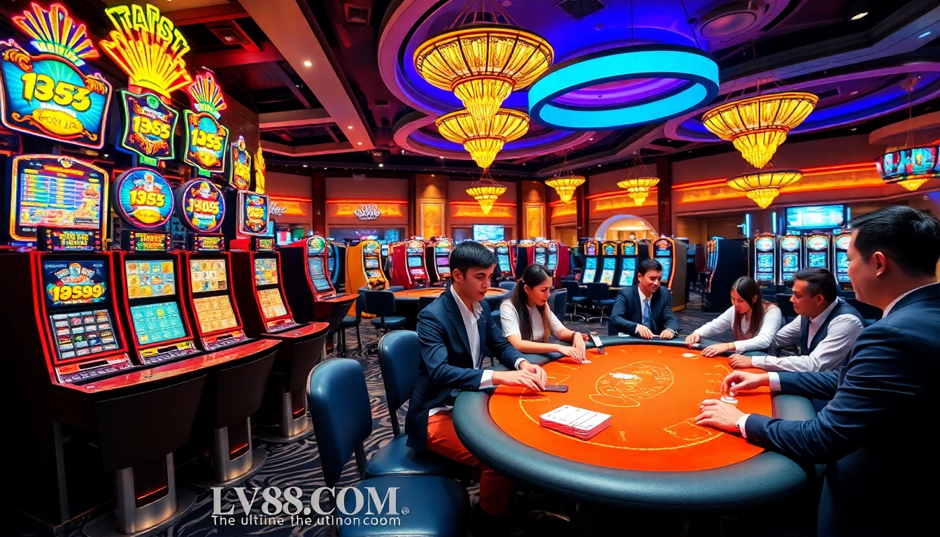 Experience thrilling gameplay at LV88.COM with colorful slot machines and excited players.