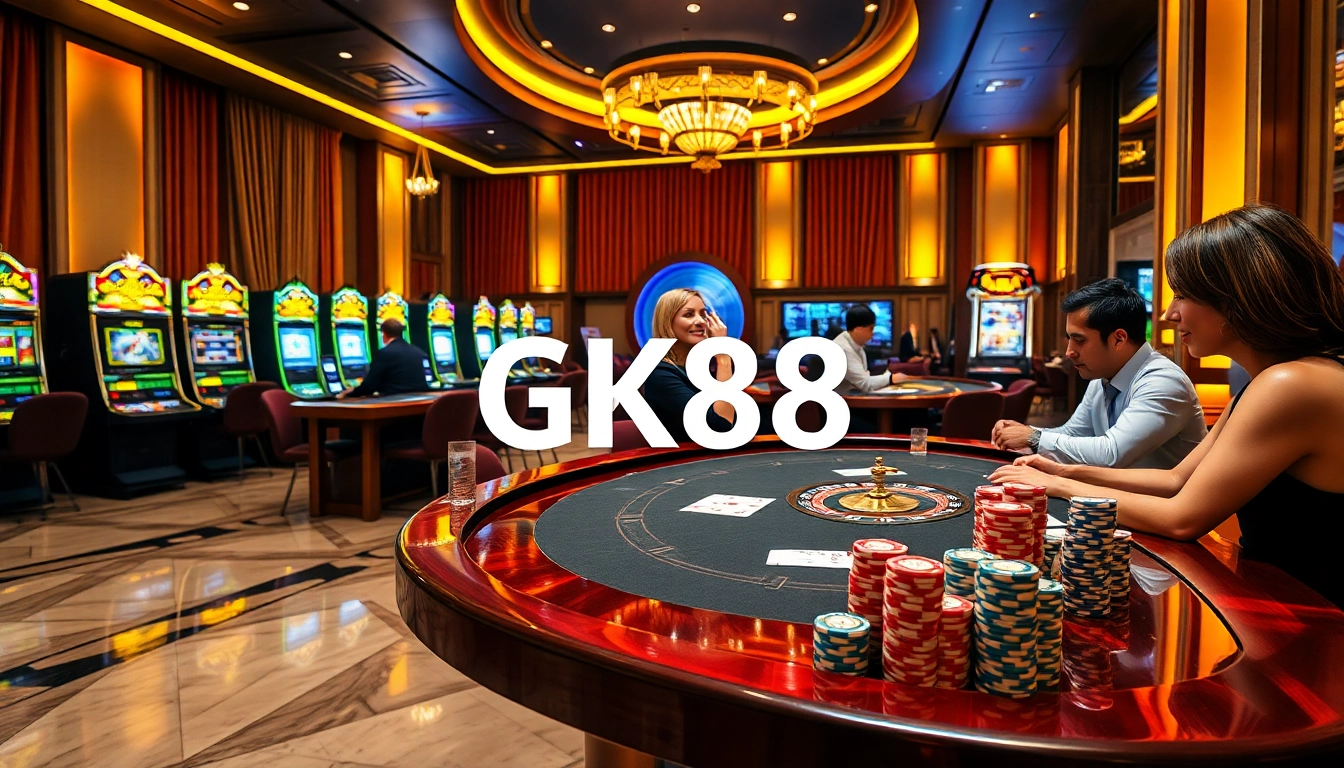 Experience the excitement of GK88 casino with vibrant slot machines and poker games.