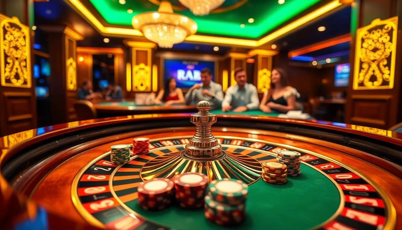 Play at rr88 kjc's luxurious casino tables, featuring poker chips and cards in action.