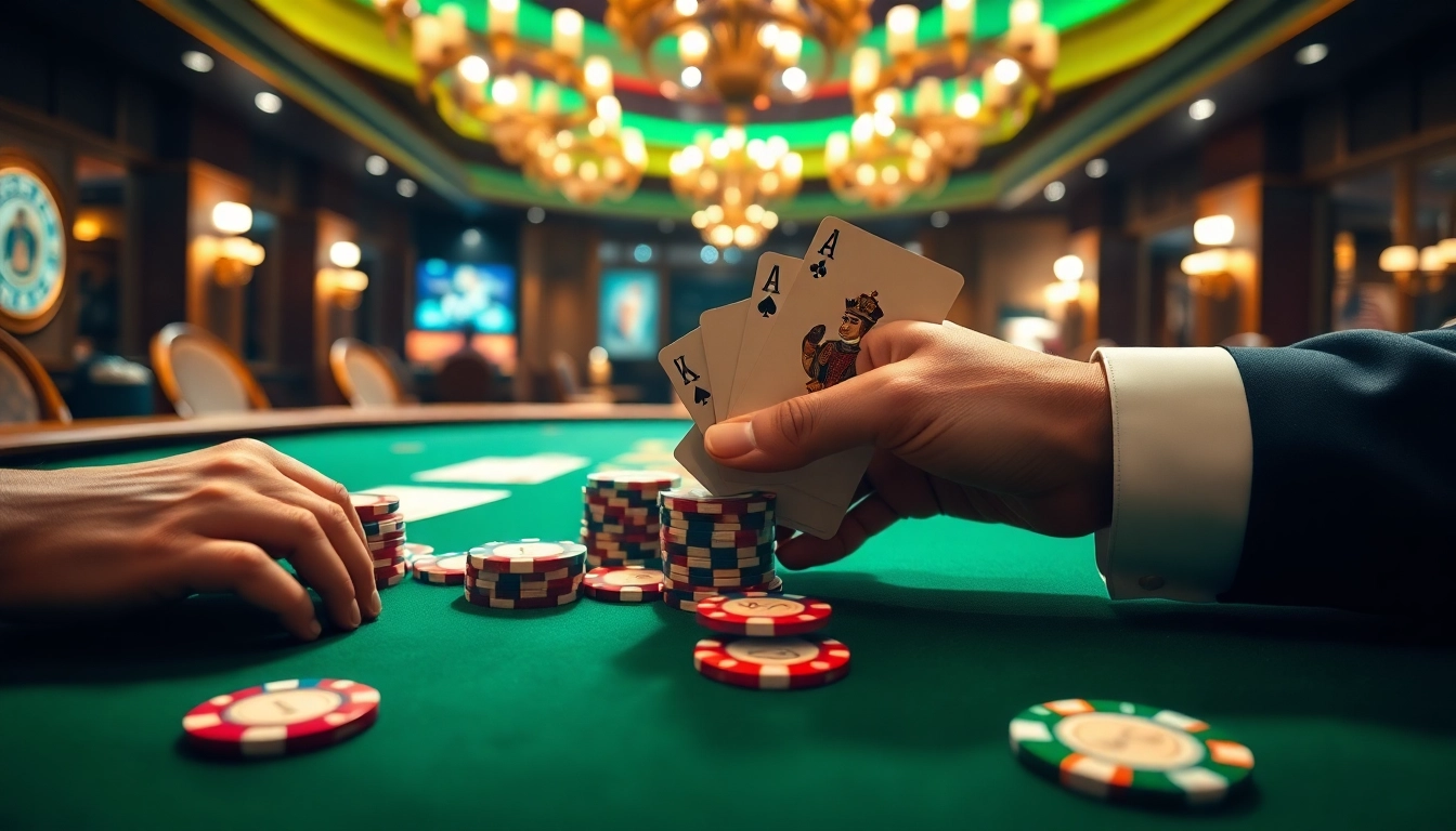 Experience a thrilling poker game with 7xl chips at a luxurious casino table.