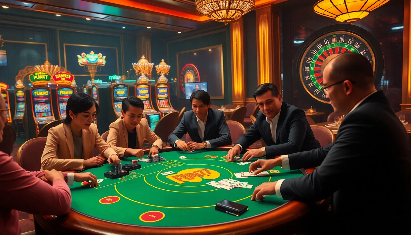 Experience the thrill of poker at the FUN79 casino with energetic players in an elegant setting.