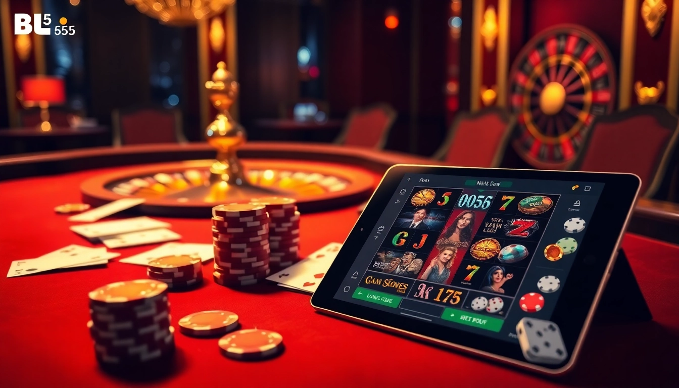 Experience the thrill of BL555 with a vibrant casino scene featuring poker and roulette.